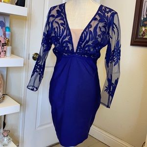 Royal blue v-neck bandaid long sleeve dress